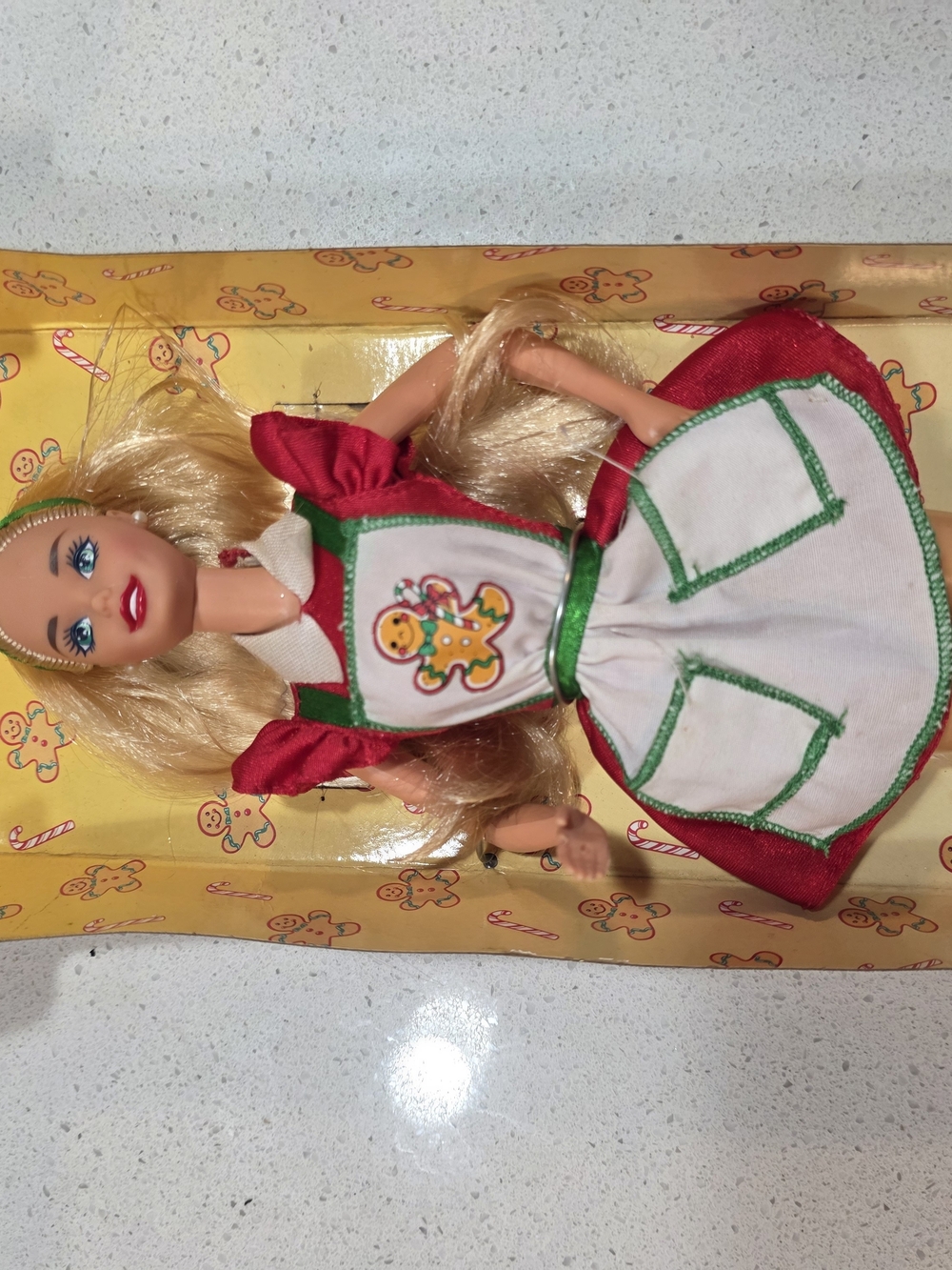 Holiday Gingerbread Dress Doll - Blonde in White & Red Outfit - Picture 6 of 6